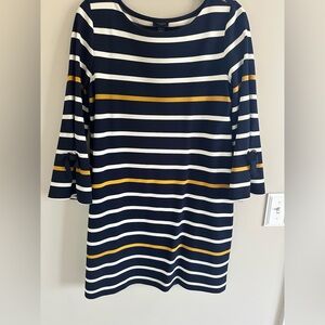 Ann Taylor Factory Navy Striped Dress with Bow Sleeves